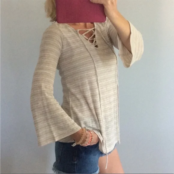 Women's Beige Lace-Up Top - Picture 3 of 6